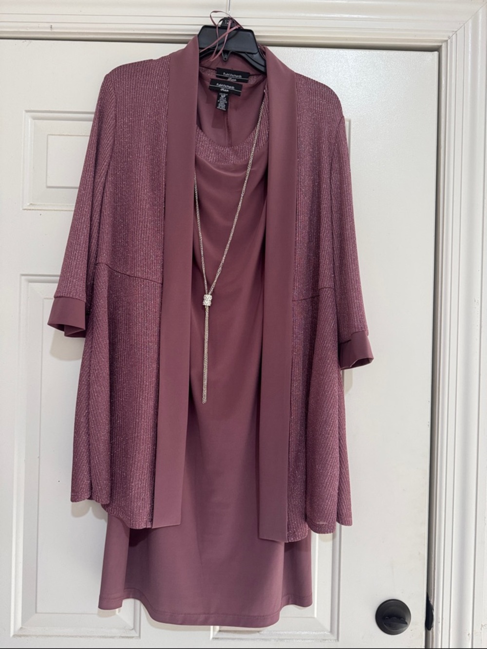 R&M Richards (Dillards) Mauve Dress with Drape Cardigan
